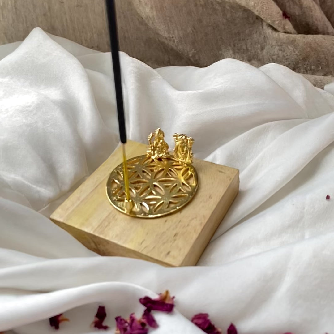 Ganesha Lakshmi Wood Incense Stand
